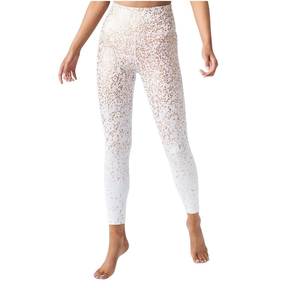 Zyia Active White Gold Copper Metallic Splatter Foil High Rise Leggings SIZE 6-8